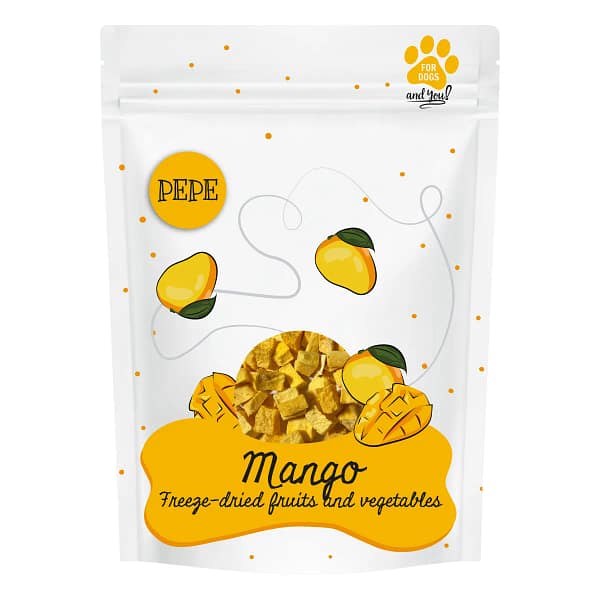 Lio PEPE Frysetørret Mango – Naturligt tilskudsfoder til hunde Vægt: 20 g